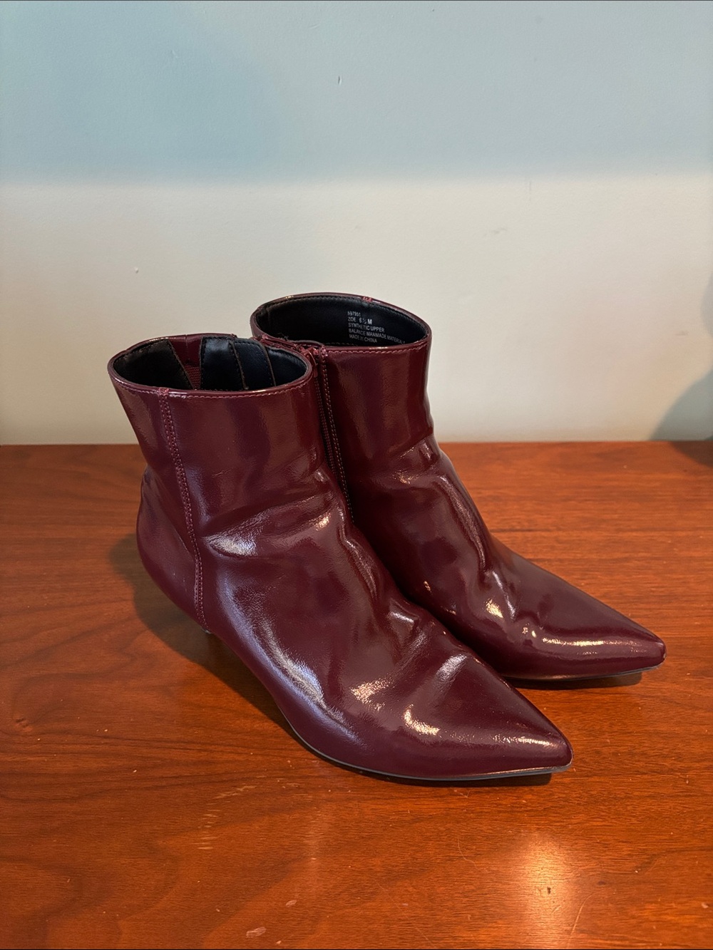 High Luxury Rachel Zoe Patent Burgundy Pointed Ankle Booties